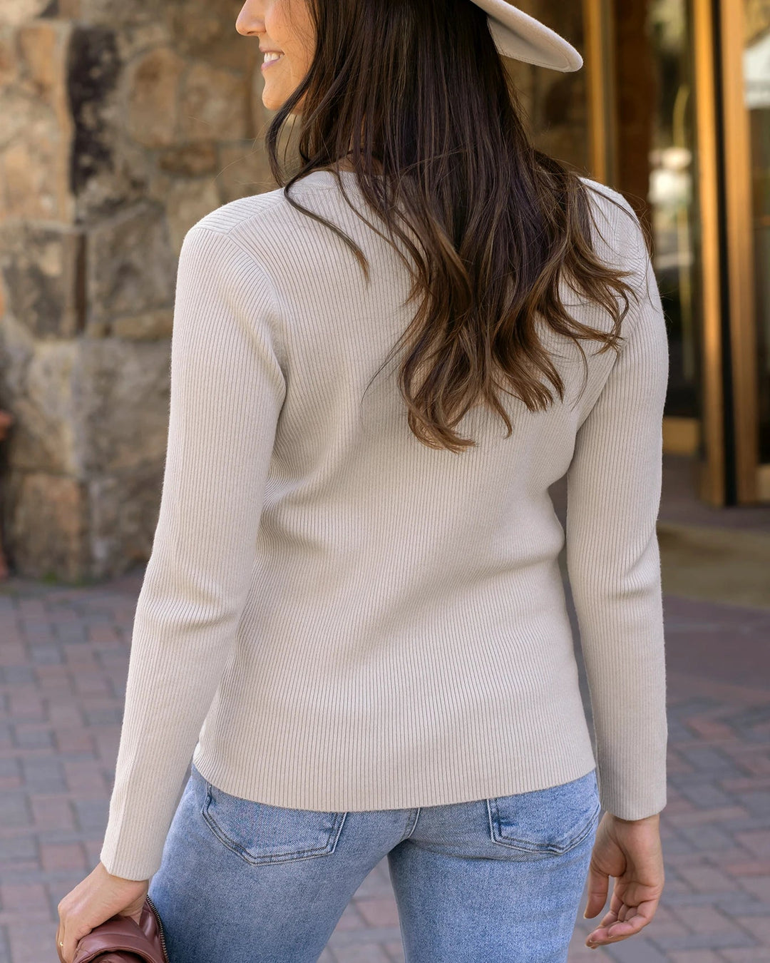 Ribbed Henley Sweater in Oatmeal by Grace & Lace