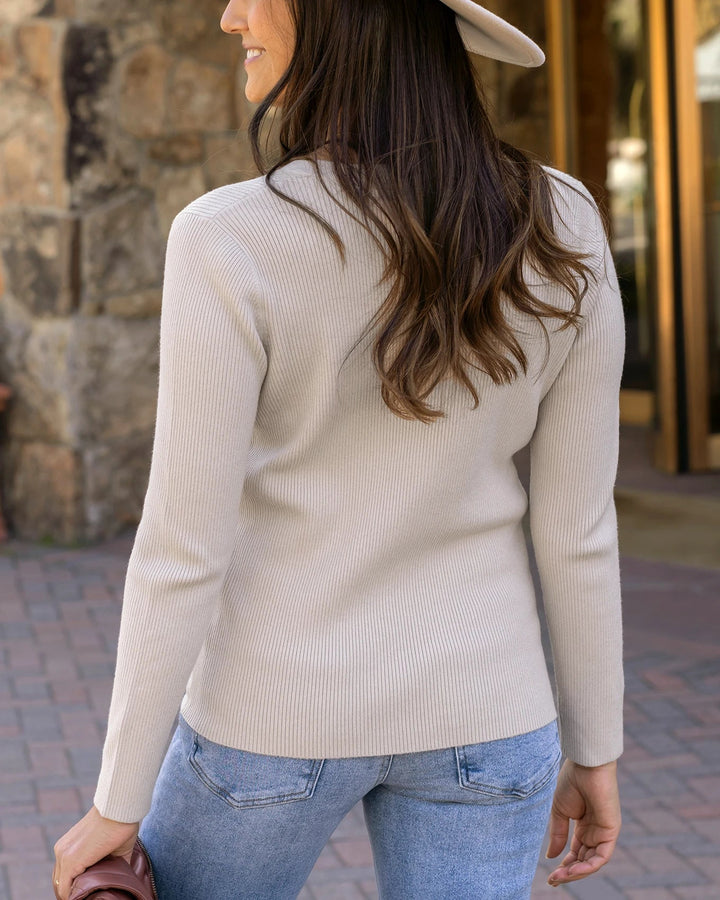 Ribbed Henley Sweater in Oatmeal by Grace & Lace