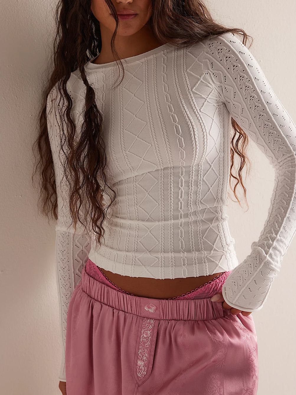 So Soft Seamless Modal Cable Long Sleeve in Ivory