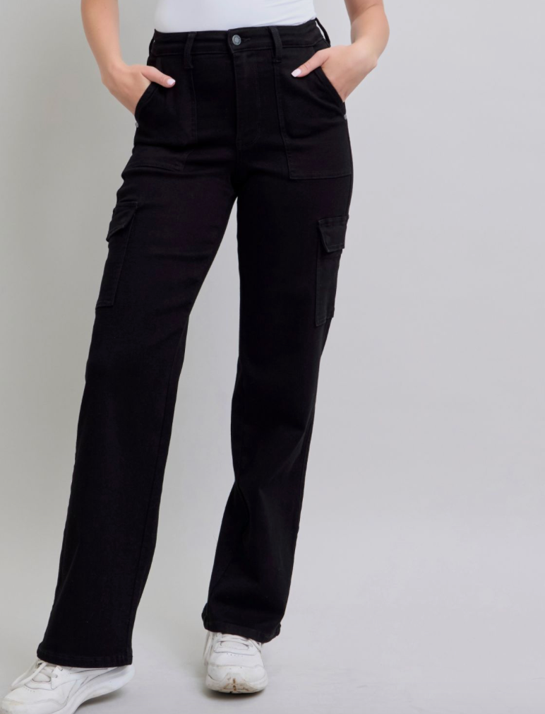 Ophelia Wide Leg Cargo Black Denim by Judy Blue