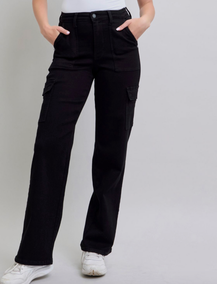 Ophelia Wide Leg Cargo Black Denim by Judy Blue