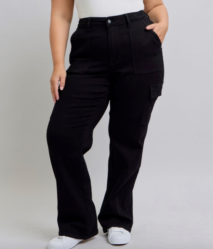 Ophelia Wide Leg Cargo Black Denim by Judy Blue