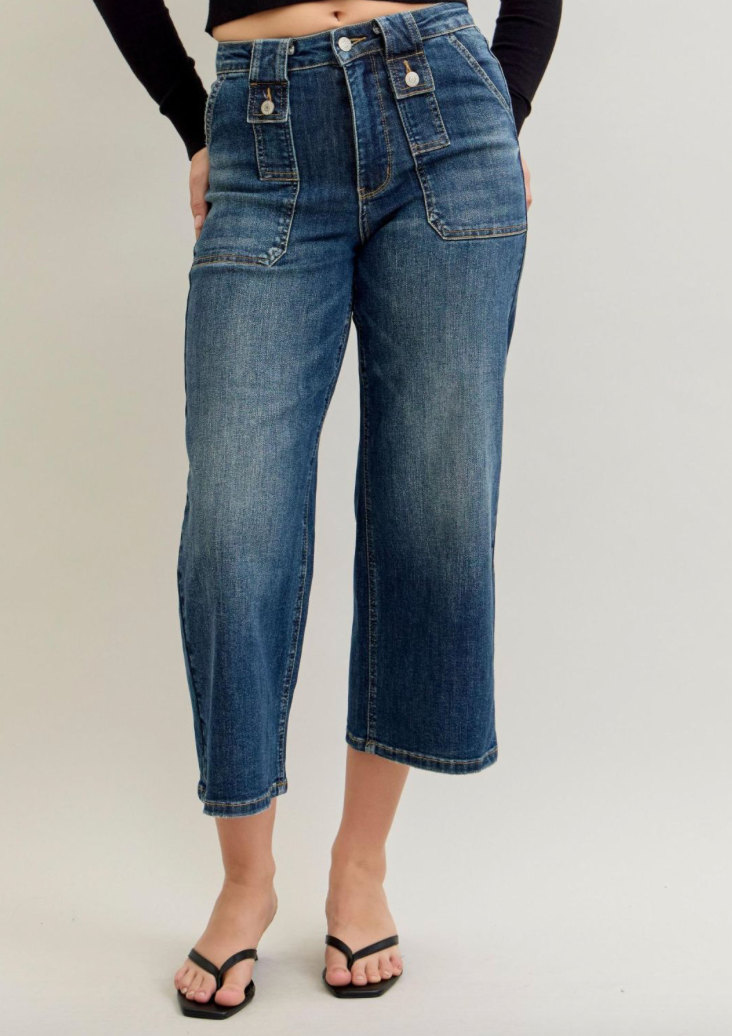 Journey Wide Leg Crop Utility Jeans by Judy Blue