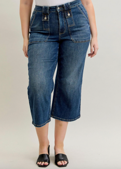 Journey Wide Leg Crop Utility Jeans by Judy Blue