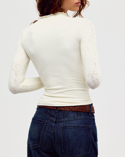 Mixed Feelings Mock Neck Top in Ivory by Free People