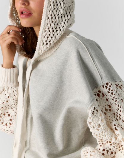 Laced In Crochet Contrast Long Sleeve Hoodie in Grey by Free People