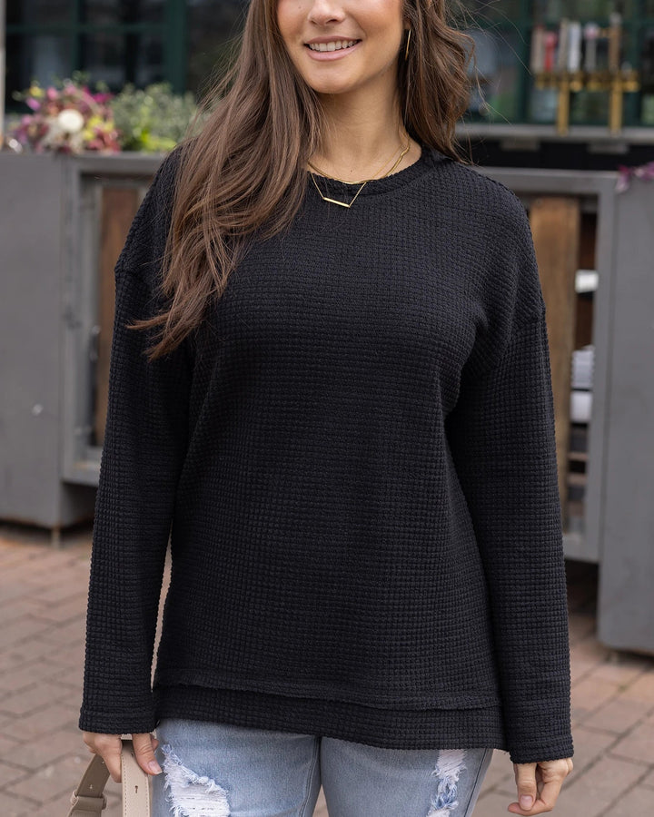 Slouchy Waffle Pullover by Grace & Lace