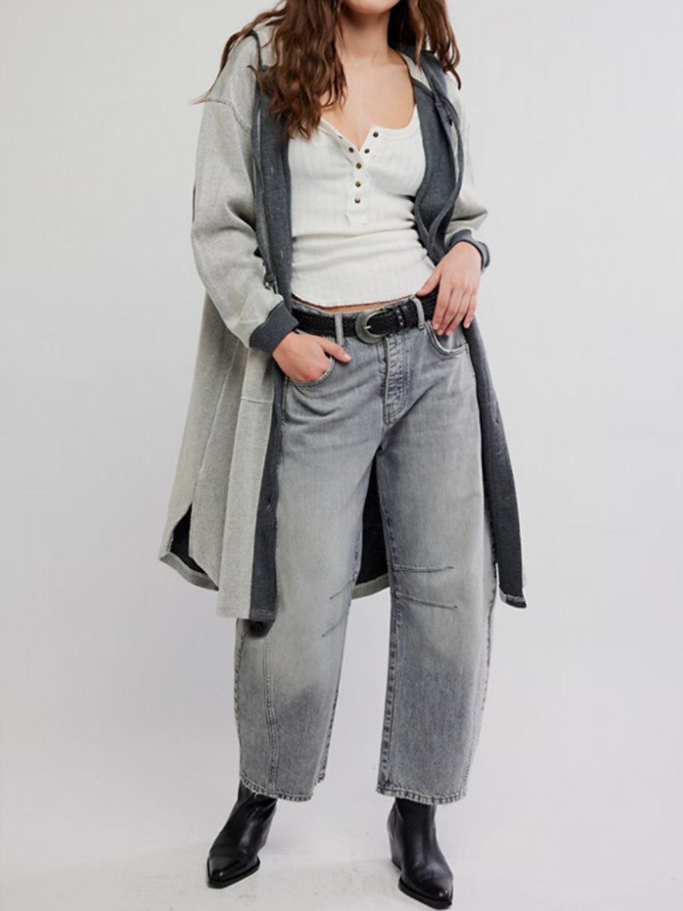 Tomorrows Sweatshirt Cardigan in Dark Grey by Free People