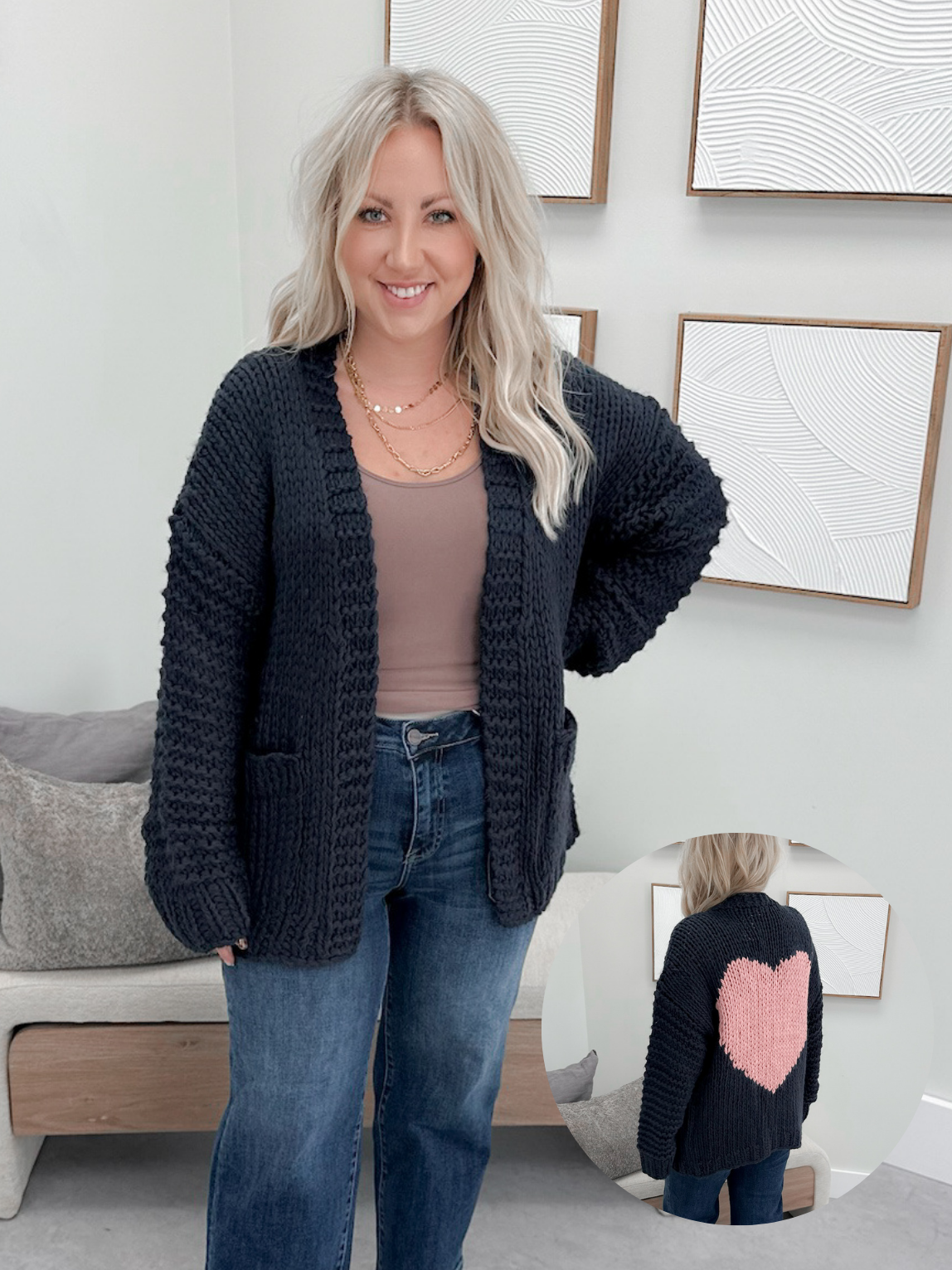 Andi Heart Cardigan in Navy