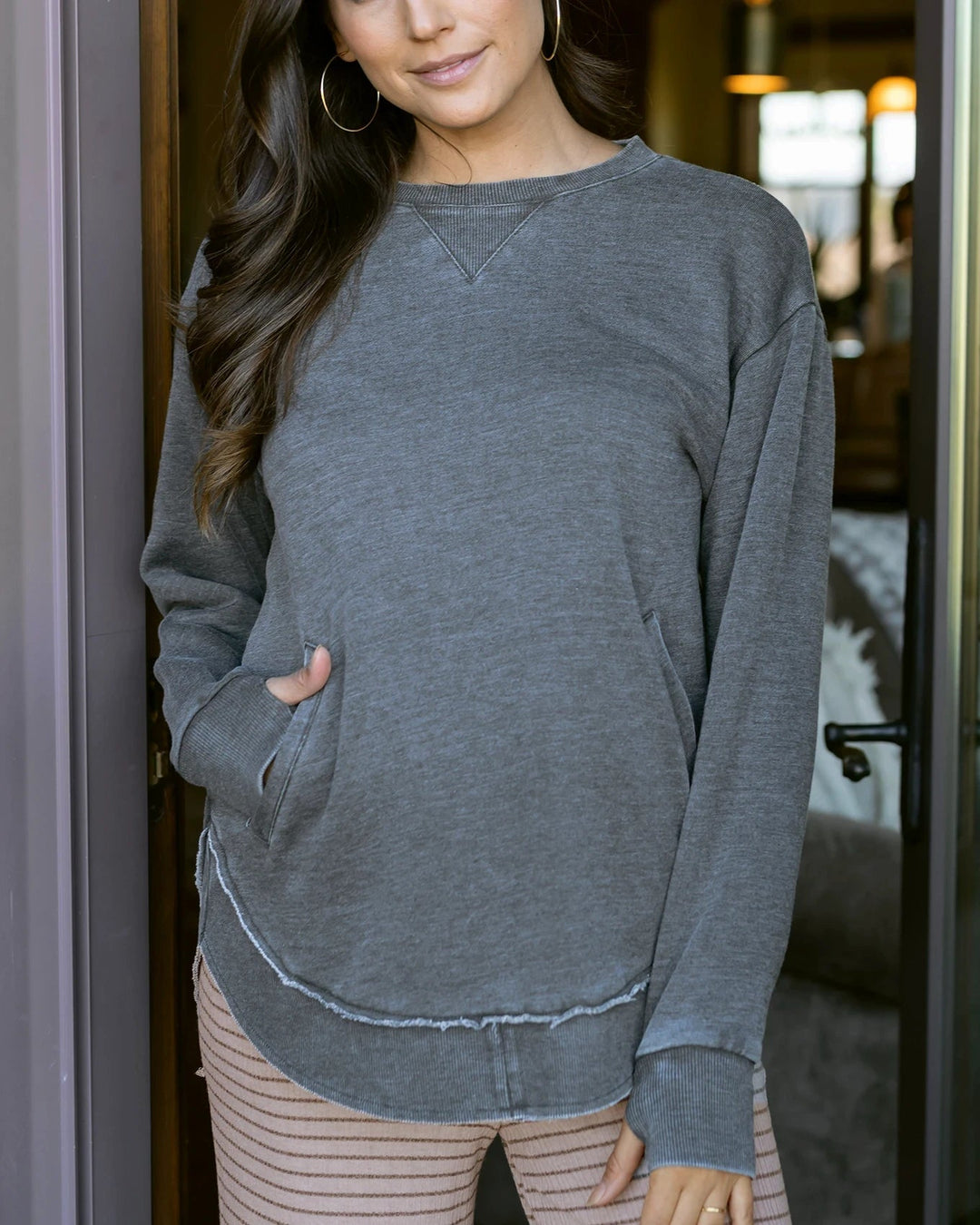 Vintage Washed Tunic Sweatshirt Washed Grey by Grace & Lace