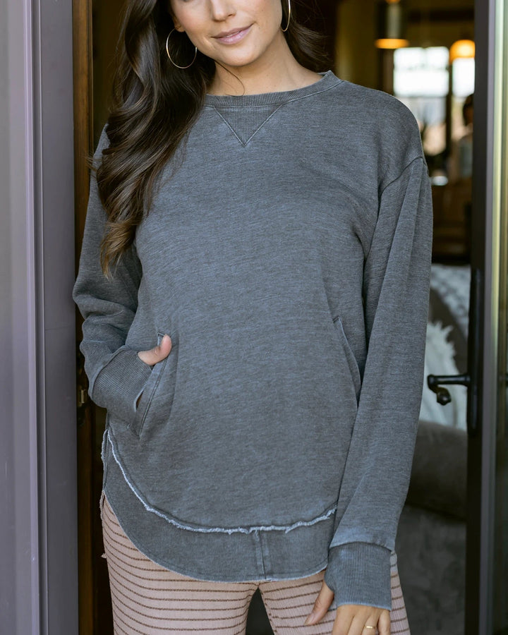 Vintage Washed Tunic Sweatshirt Washed Grey by Grace & Lace