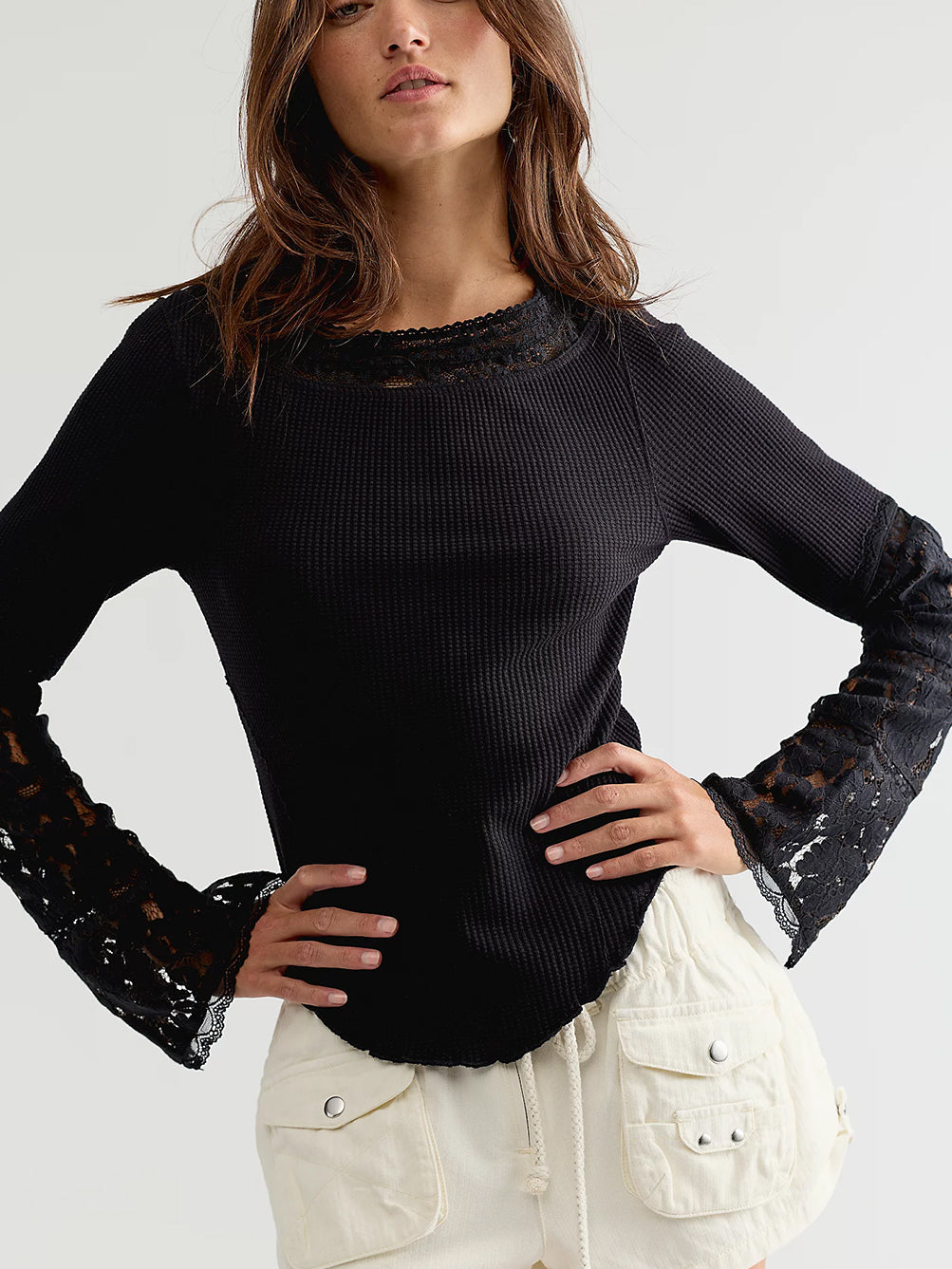 Amber Lace Cuff Long Sleeve Top by Free People