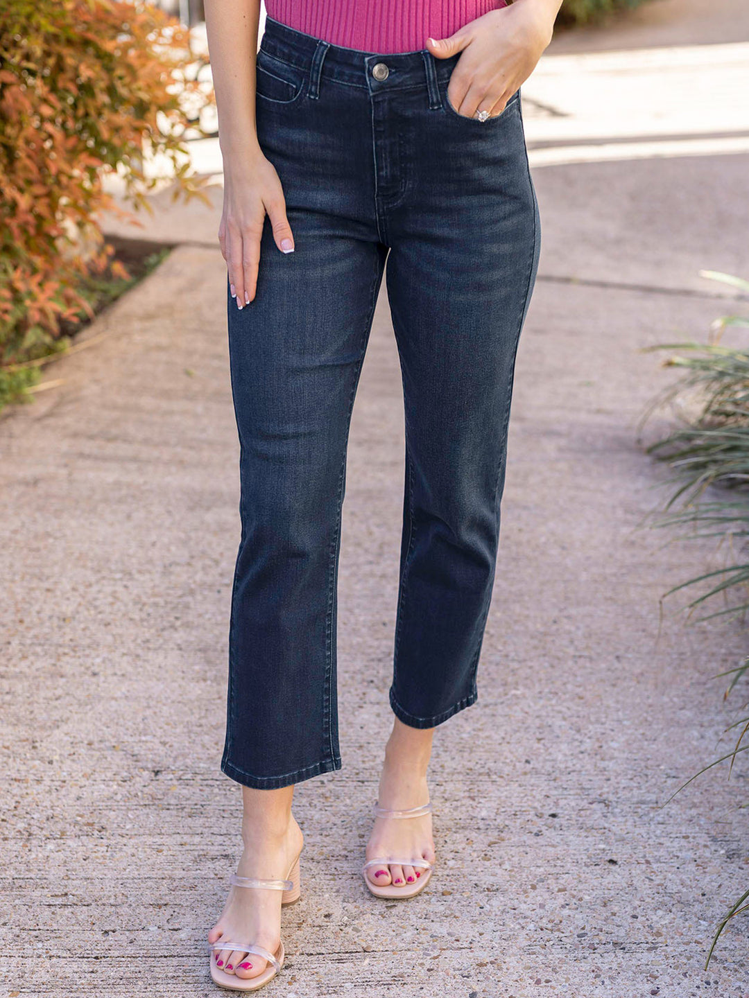 Non Distressed Straight Leg Crop in Dark Wash by Grace & Lace