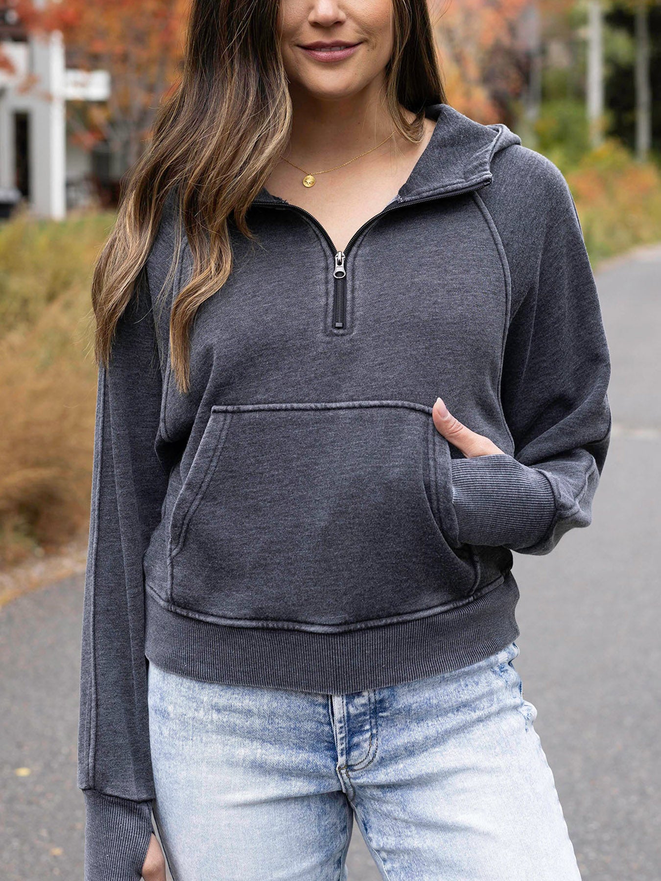 Vintage Washed Quarter Zip In Washed Grey by Grace & Lace