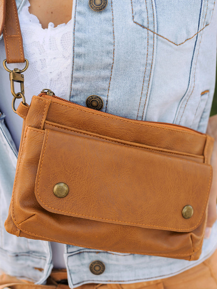 Vegan Leather Essentials Belt Bag in Cognac by Grace & Lace