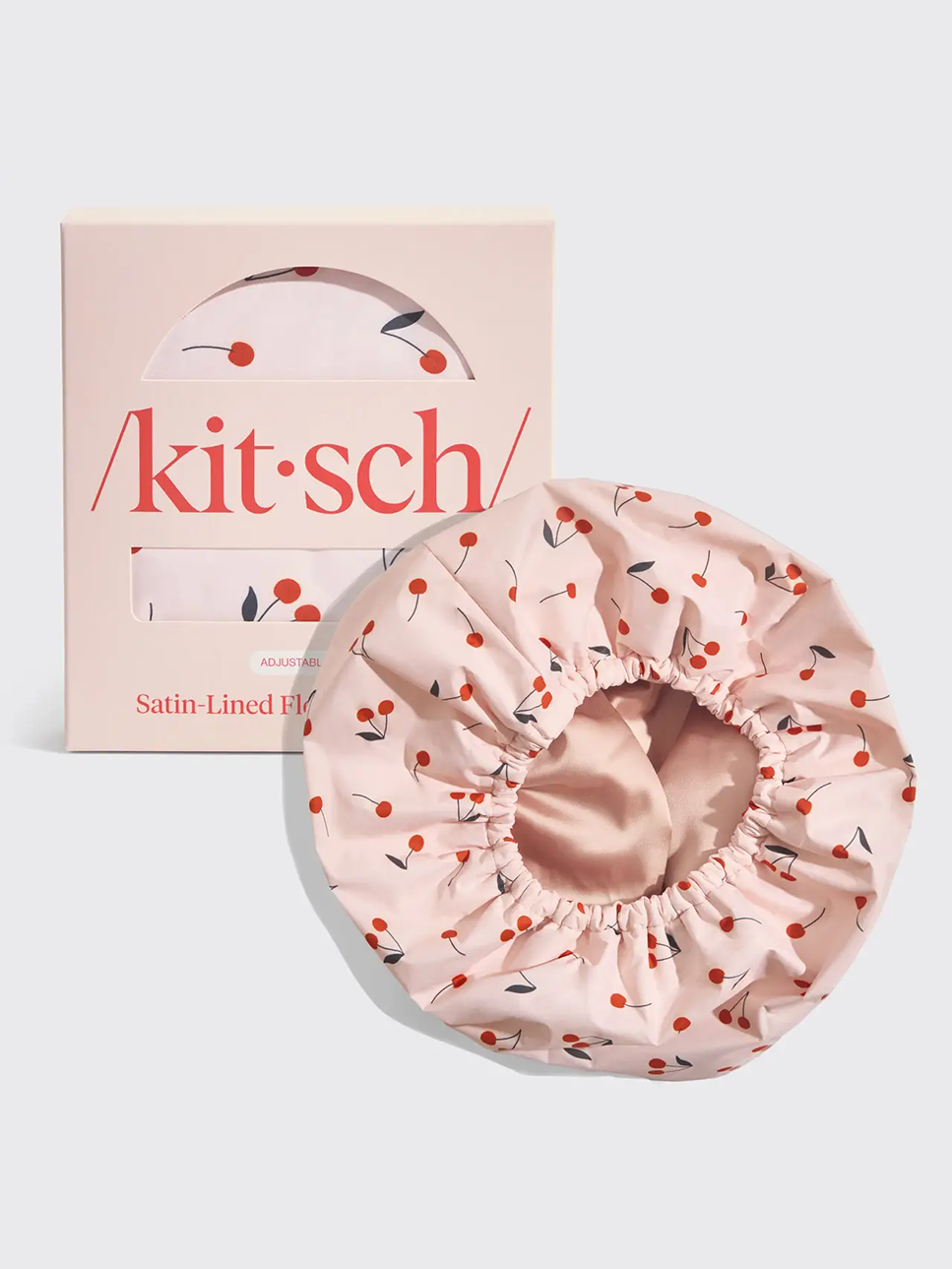 Satin-Lined Flexi Shower Cap in Cherry Print by Kitsch