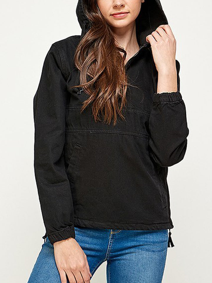 Black Denim Hooded Pullover