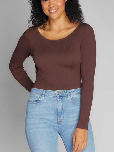 Seamless Rib Long Sleeve Crew Neck by C'est Moi