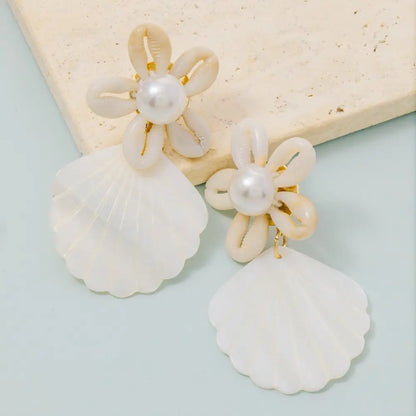 Flower Seashell Drop Earrings