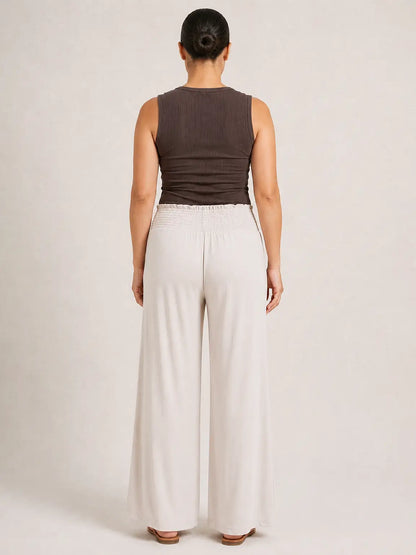 Smocked Wide Leg Pants in Oat