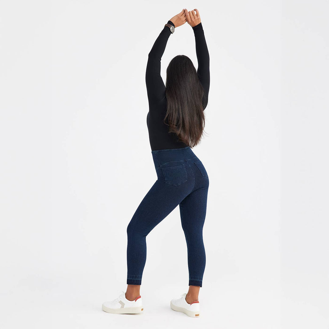 Cropped Denim Tummy Control Legging in Dark Wash