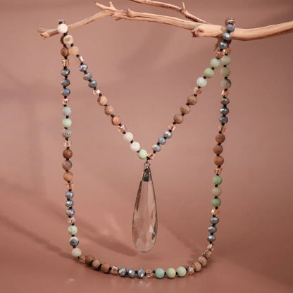 Natural Stone Bead Necklace with Crystal