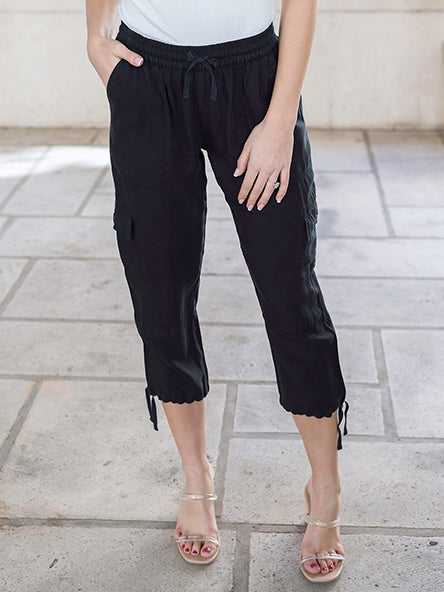 Lyocell Cropped Cargo Pants in Black by Grace & Lace