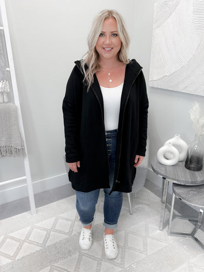 Payton Hooded Zippy Coatigan in Black