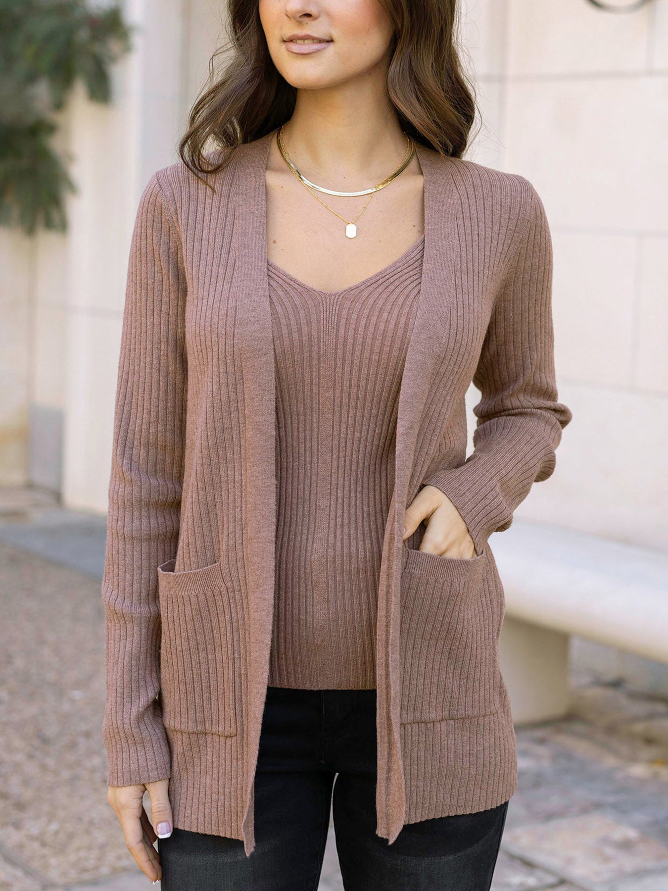 Ribbed Knit Cardigan in Latte by Grace & Lace