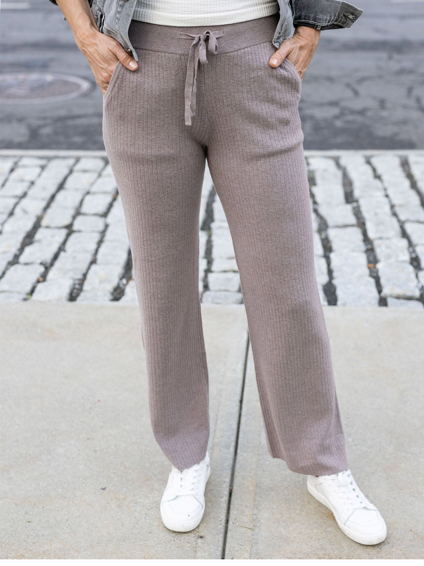 Classic & Cozy Ribbed Sweater Pants in Almondine by Grace & Lace