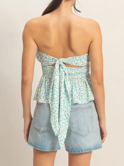 Cordell Strapless Top in Blue Floral