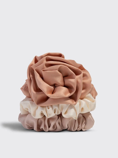 Rosette Rouched Satin Scrunchies in Terracotta by Kitsch