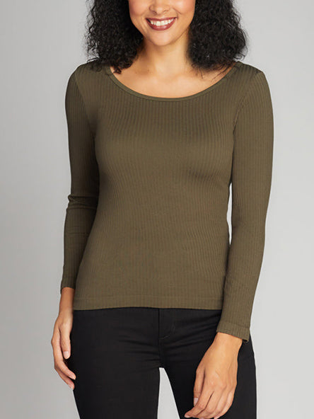 Seamless Rib Long Sleeve Crew Neck by C'est Moi