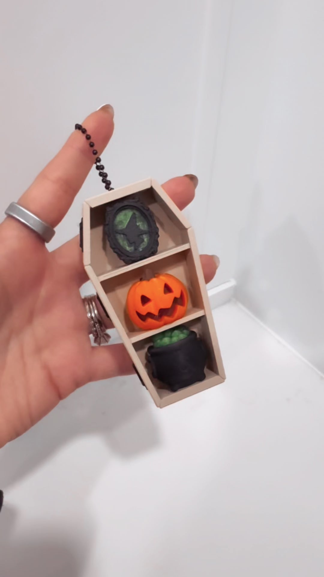 Halloween Coffin Bookshelf Clicker Keychain