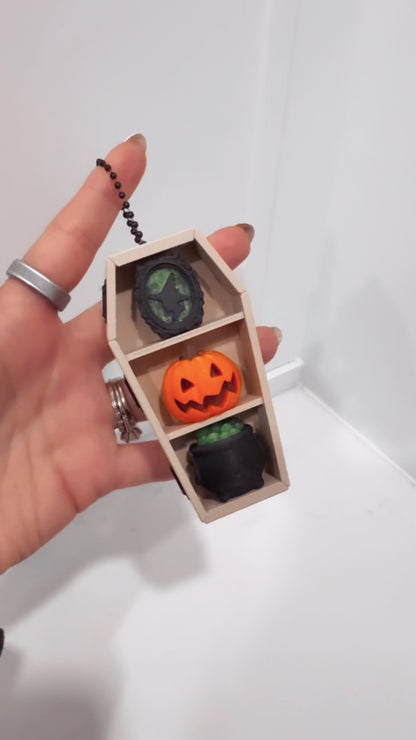 Halloween Coffin Bookshelf Clicker Keychain