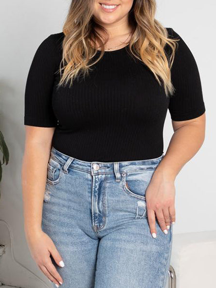 Seamless Rib S/S Crew Neck by C'est Moi