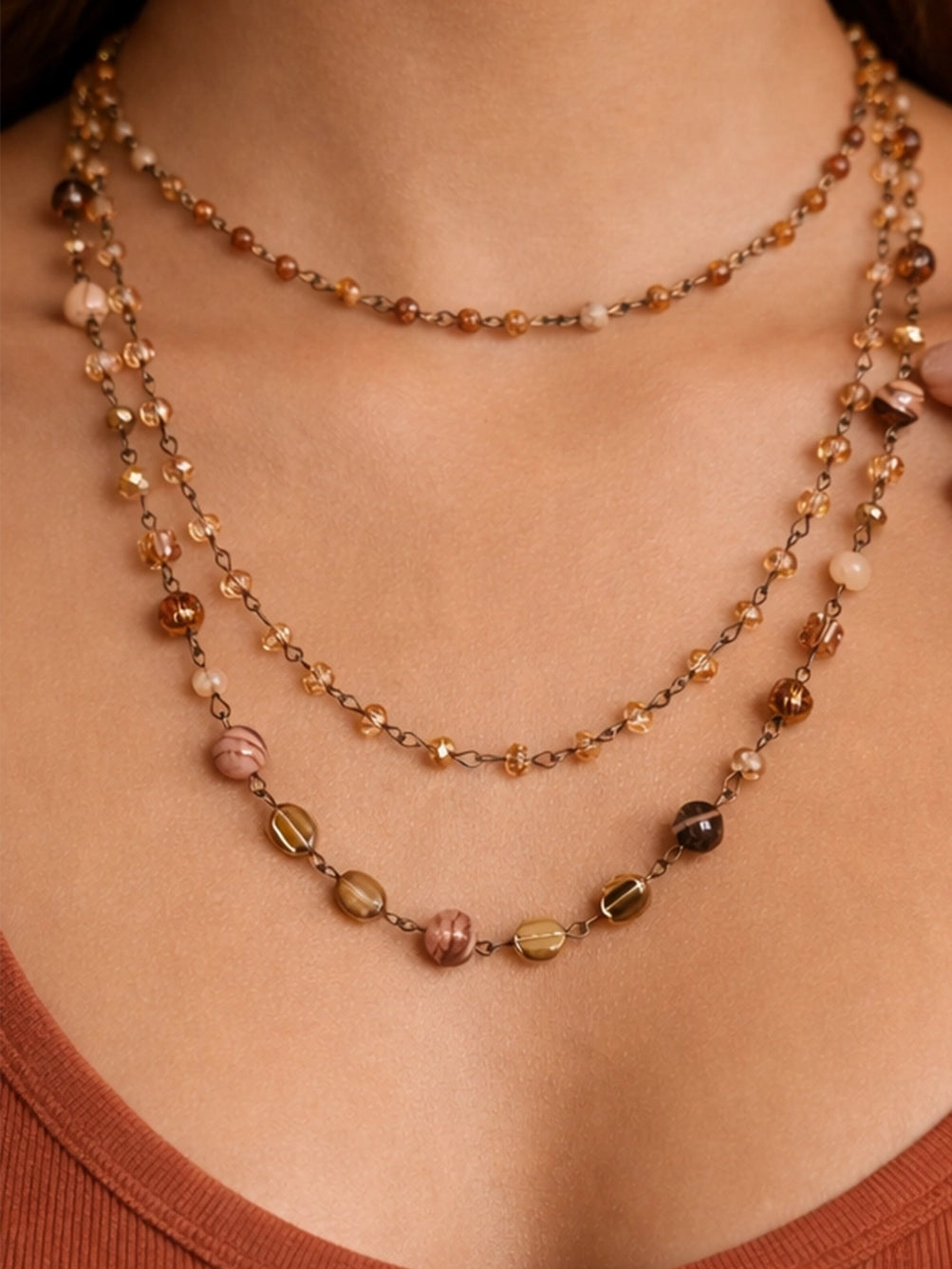 Triple Layered Mixed Crystal and Gemstone Necklace