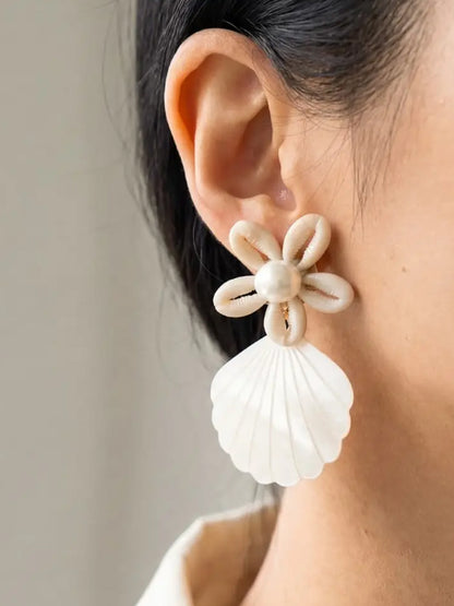 Flower Seashell Drop Earrings
