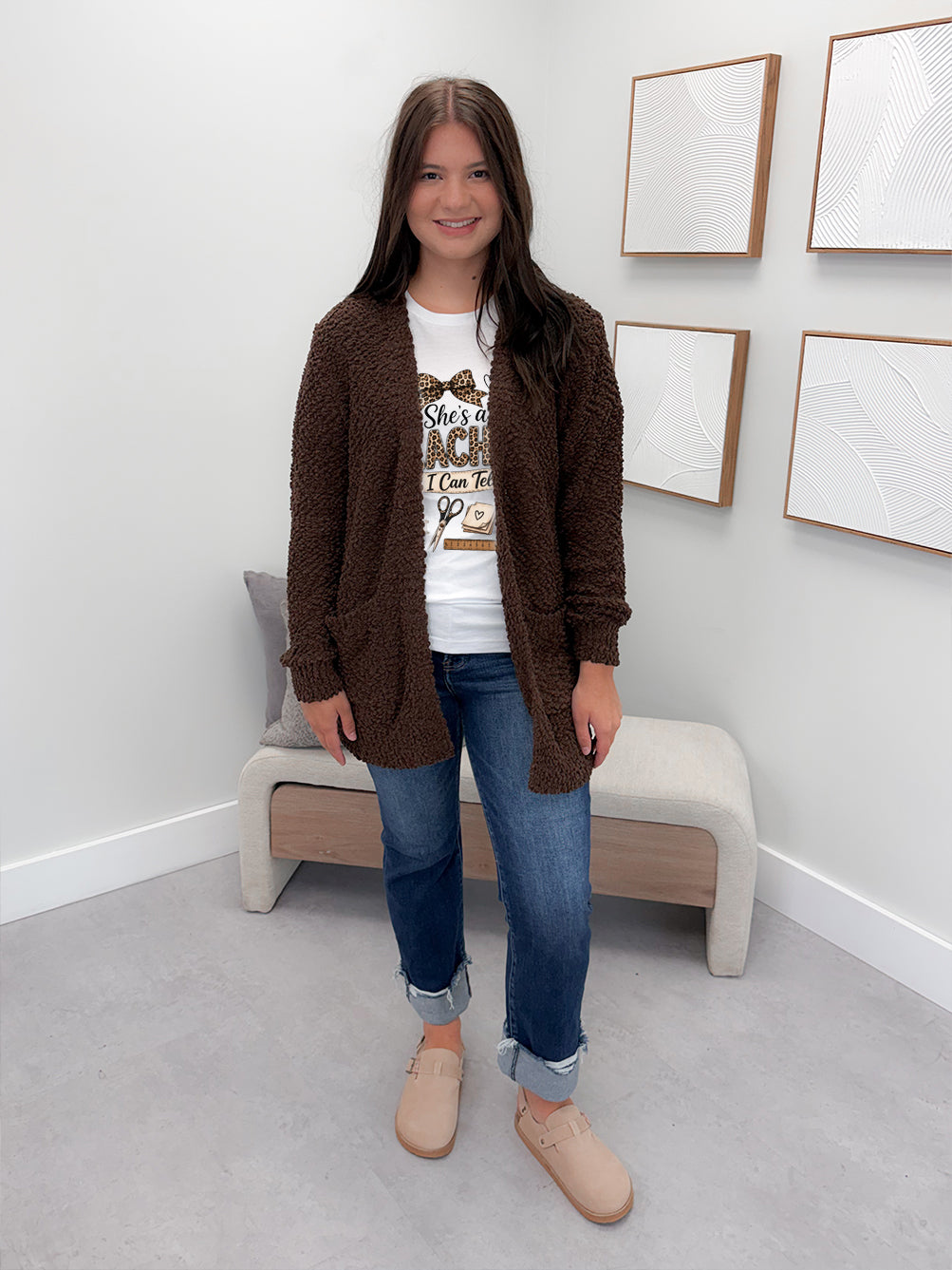 Piper Popcorn Cardigan in Chocolate