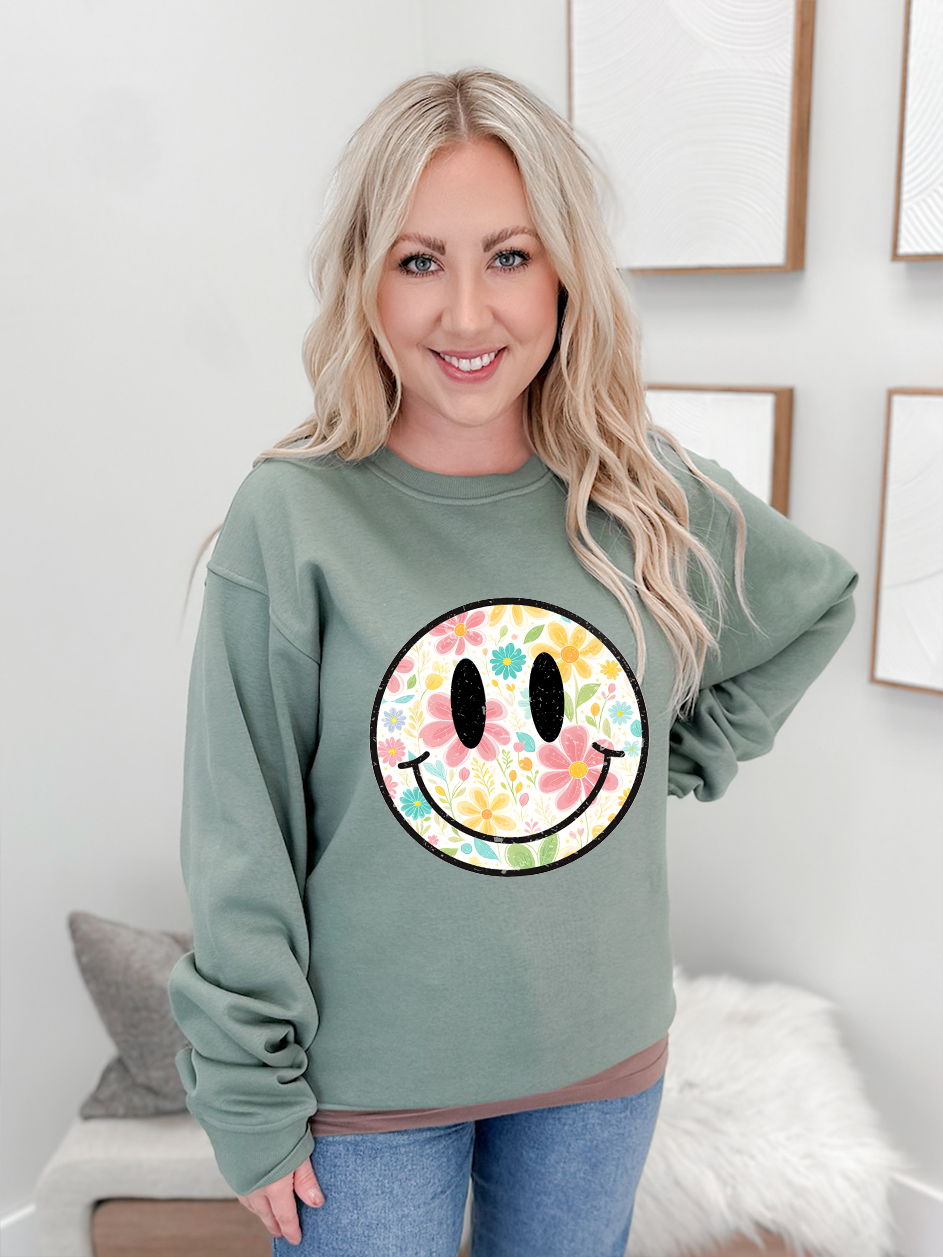Floral Smile Pullover Dusty Green - 2XL