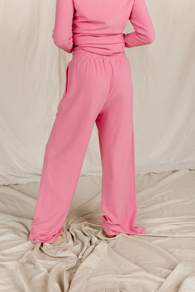 Pink Tulip Performance Fleece Wide Leg Bottoms by Ampersand Ave
