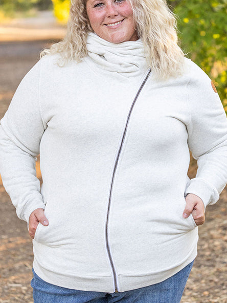 Quinn ZipUp Cowl Neck in Oat by Michelle Mae